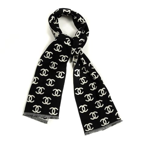 chanel black and white cashmere scarf|authentic chanel scarf.